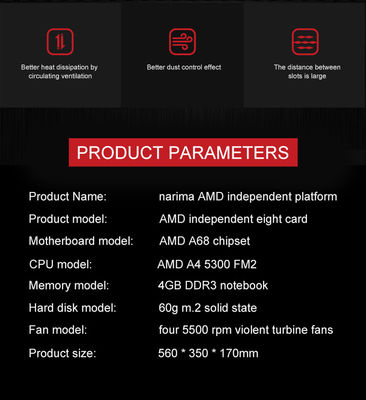 AMD A4 5300 FM2 माइनिंग रिग फ्रेम 8 Gpu 4GB DDR3 नोटबुक मेमोरी